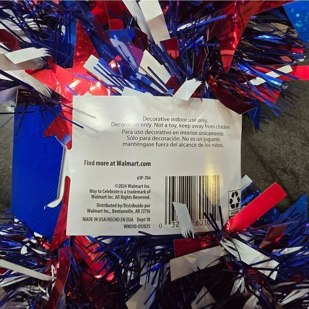 New American 4th of July Patriotic Tinsel garland bundle of 2, 9 ft each